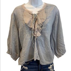 Free People FP One Ruffle Me Up Sheer Lace Up Blouse in baby blue size M / L